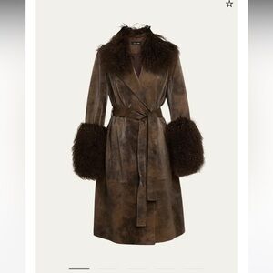 Kobi Halperin Dark Brown Leather Coat with Faux Fur Accents